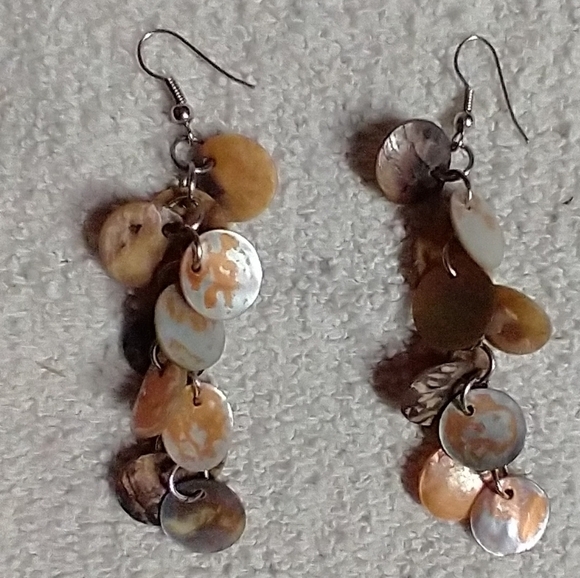 Silvertone chain wire dangle discs orange 🧡 earrings - Picture 1 of 2